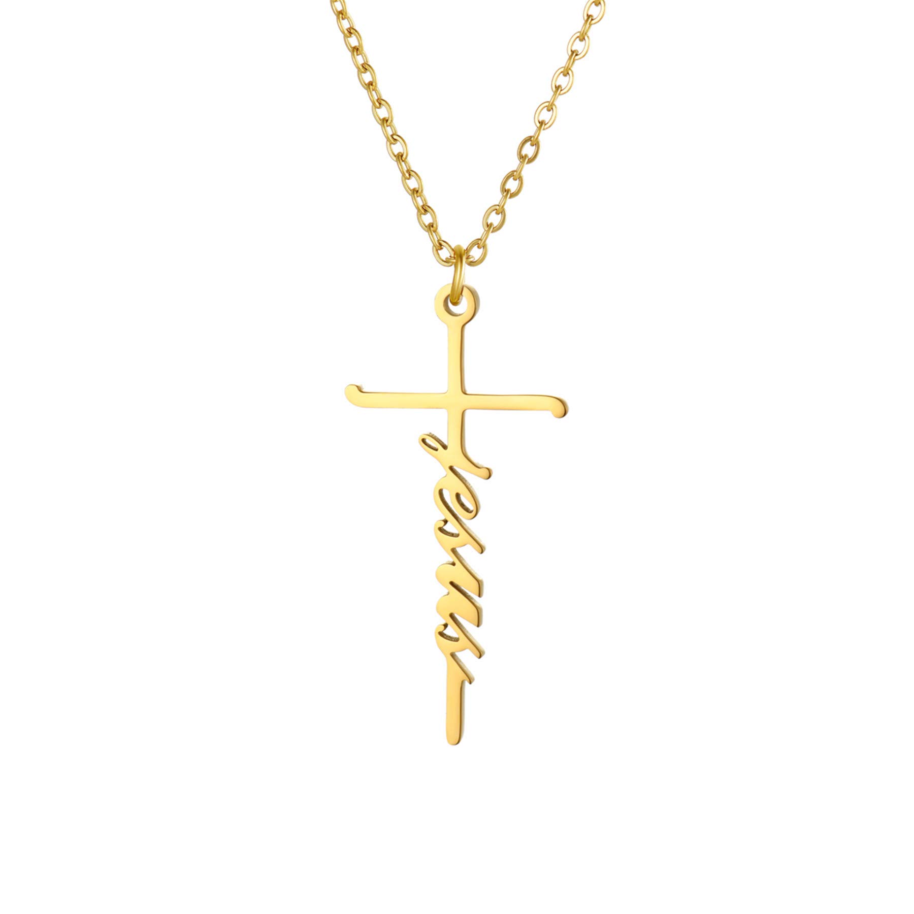 JewelryWe Faith Cross Necklace,Silver/Gold Tone Personalised Love Hope Believe Pendant Necklace Christian Religious Inspirational Jewelry for Women Girls