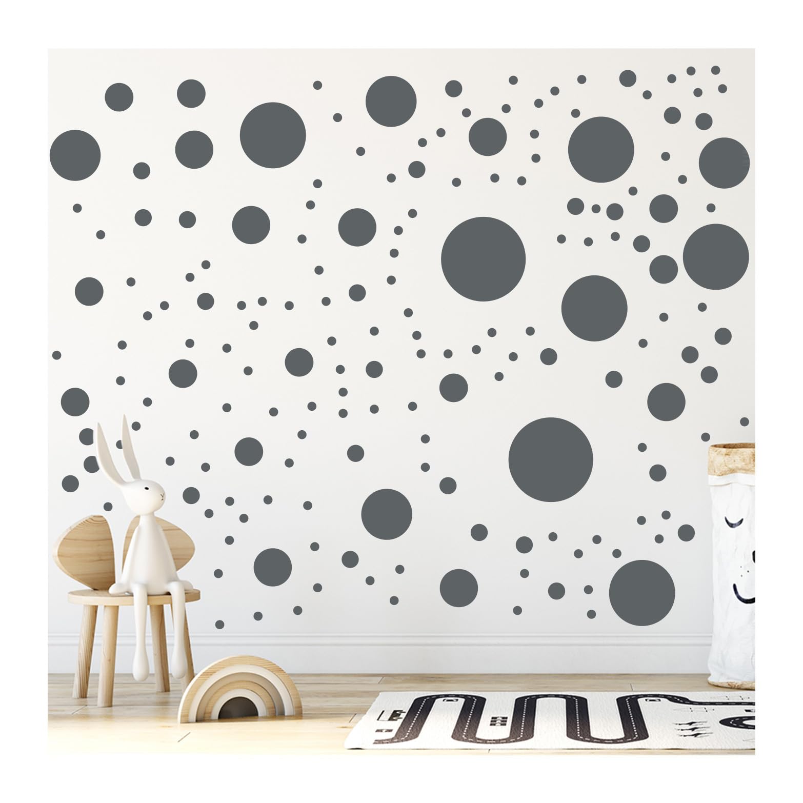 StickerDeen 500+ Assorted Polka Dot Circle Wall Stickers for Kids Bedroom Living Room, Classroom, Playroom Decor Removable Vinyl Wall Stickers Dots Wall Decals (Grey)