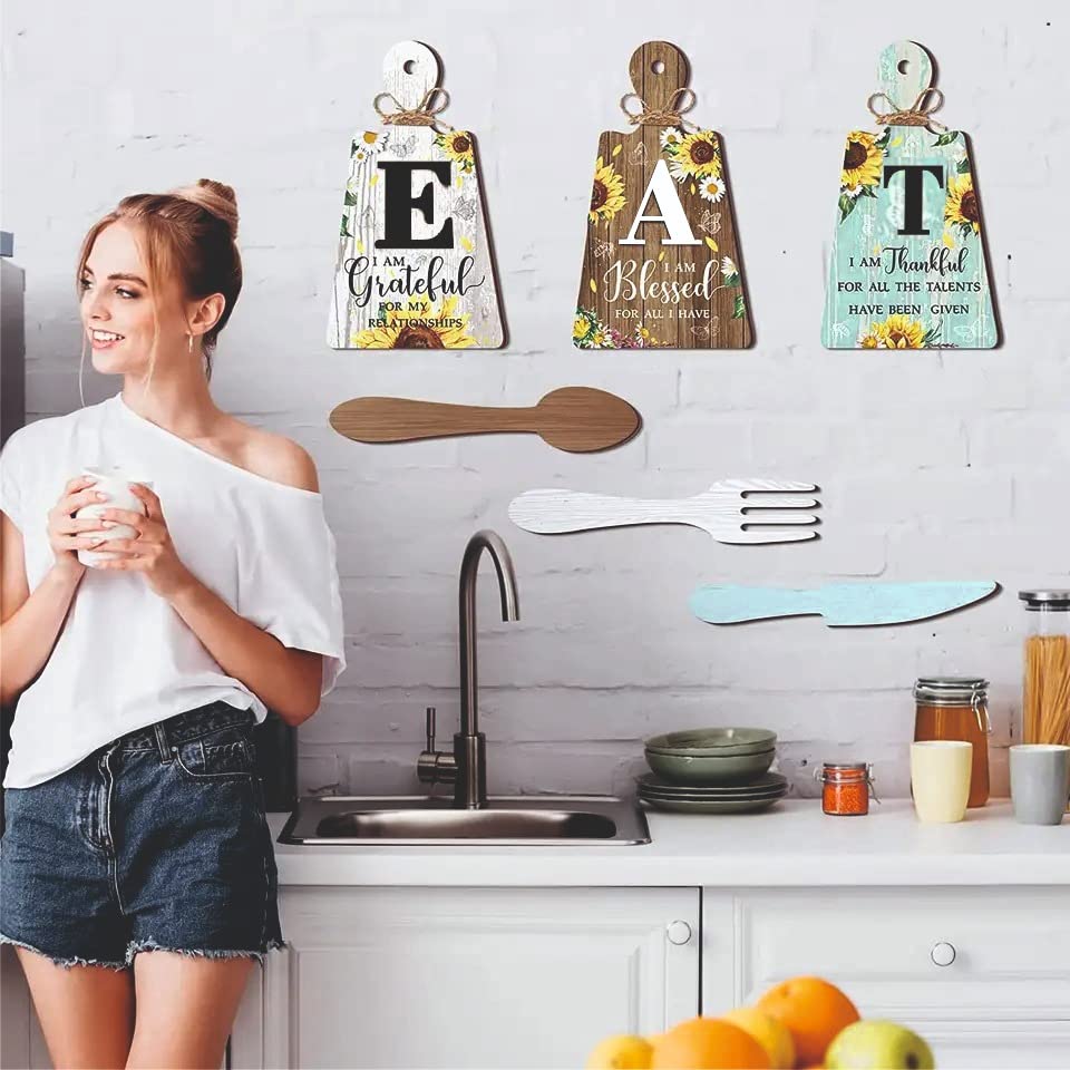 Photo 1 of 4eN Eat Sign Kitchen Decoration and Wall Decor, Cutting Boards, Kitchen Wall Decor Fork, Spoon and Knife, Rustic Home Decor, Kitchen Wall Art, Farmhouse Decor, 3D Eat Letters