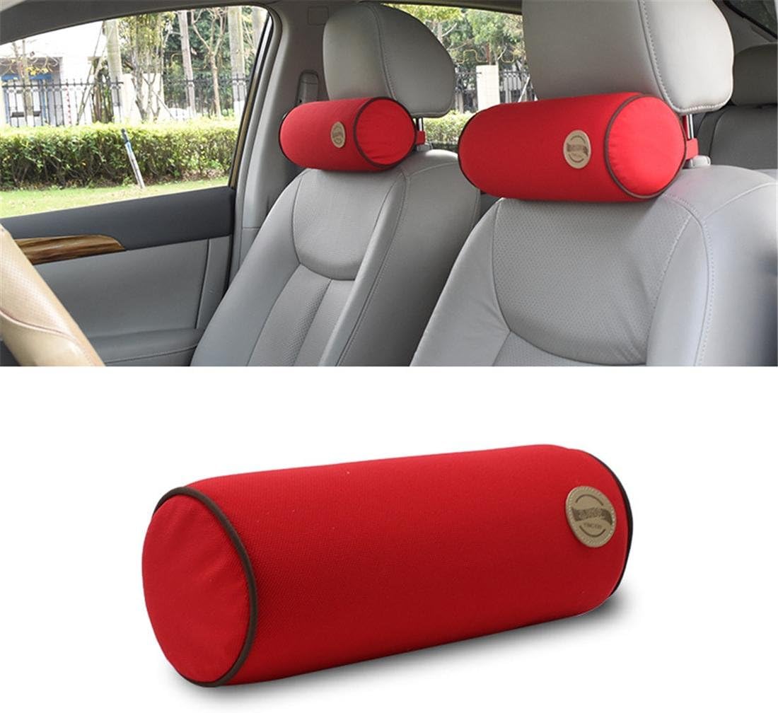 Zcar Memory Foam Car Seat Neck Pillow With Adjustable Strap, SUV Can Cervical Round Roll Headrest For Auto Office Chair Headrest Supports Cushion Pad, Red