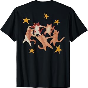 Starry Cats Dancing in A Circle Celestial (on Back) T-Shirt