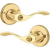 Kwikset Balboa Entry Door Handle with Lock and Key, Secure Keyed Reversible Lever Exterior, for Front Entrance and Bedrooms, Polished Brass, Pick Resistant Smartkey Rekey Security