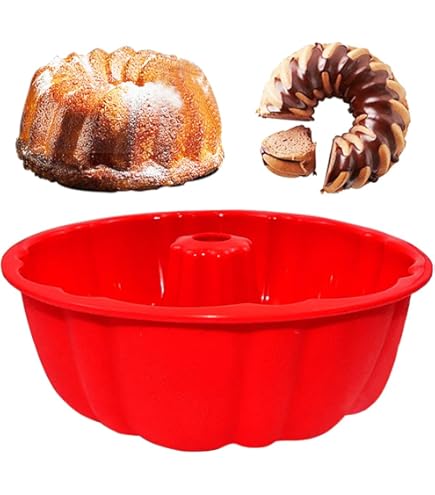 KeepingcooX Fluted Round Cake Pan With Steel Frame & Handles - 9.65 Inch Nonstick Silicone Donut Mold, Oven Safe & Anti-Deform