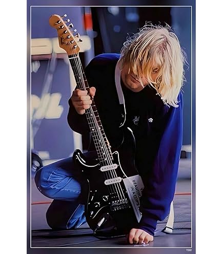 LPGI Kurt Cobain Black and White Guitar Fabric Poster, 30 by 40