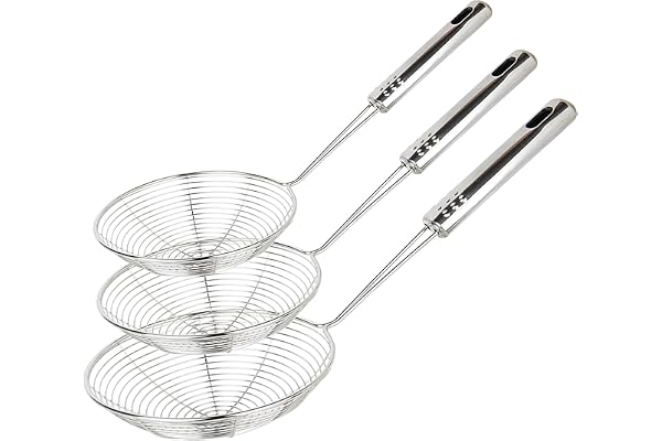 Swify Spider Strainer Set of 3 Asian Strainer Ladle Stainless Steel Wire Skimmer Spoon with Handle for Kitchen Frying Food, P