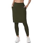 HOKOYI Women 23" Athletic Knee Length Skirt with Full Leggings Attached Pockets Workout Modest Skirted Capris