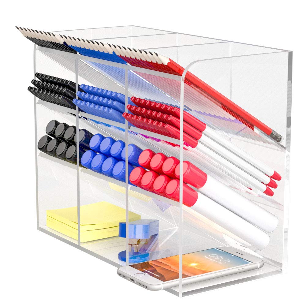 HIIMIEI Acrylic Desk Pen Organiser Multi-Functional Drawer Stationery Desktop Storage Box Desk Tidy Pen Holder for Home, Office and School