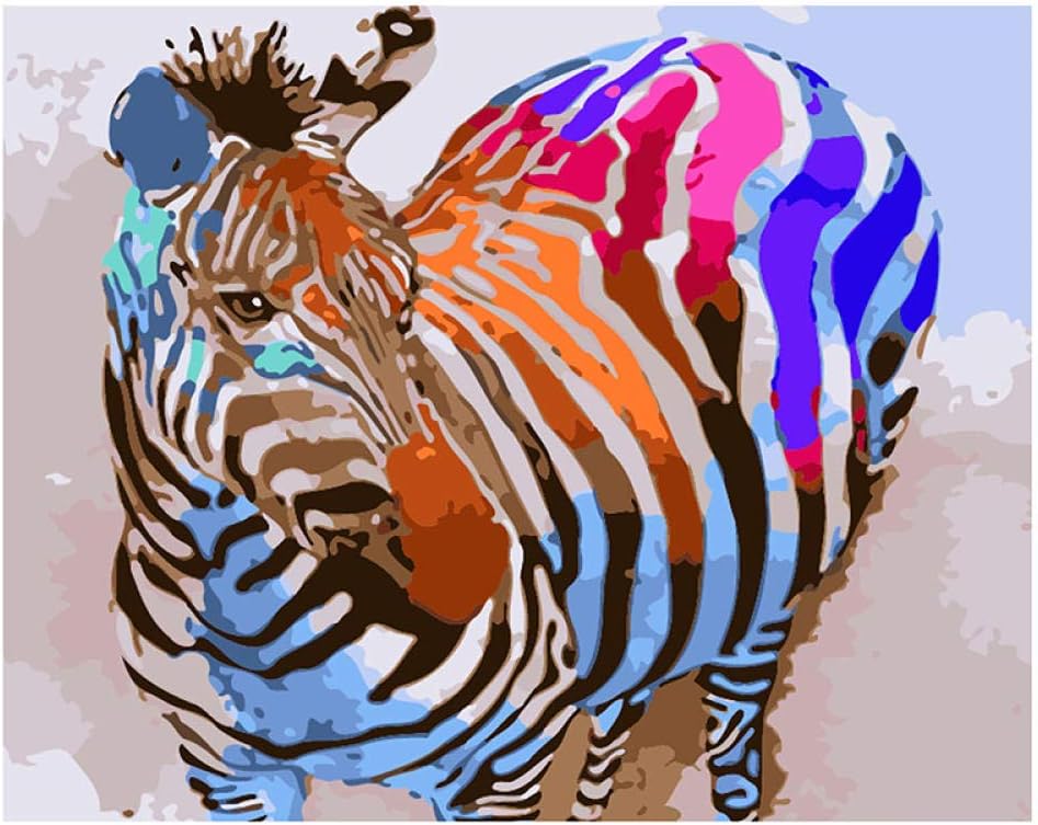 CJJCILEF Malen nach Zahlen für Erwachsene Regenbogen Zebra Abstraktes