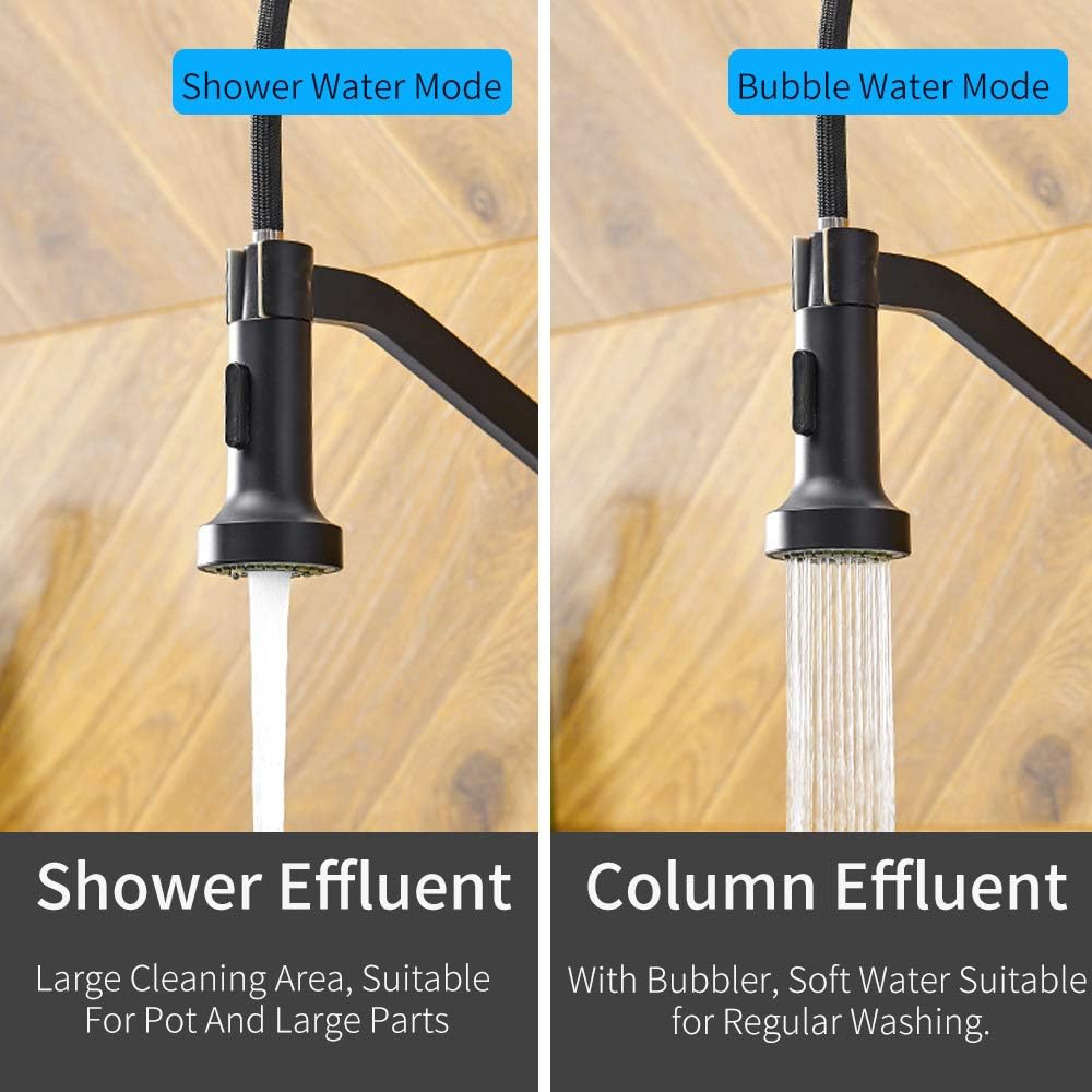 OWOFAN Kitchen Faucets with Pull Down Sprayer Solid Brass Matte Black Industrial Single Handle One Hole Or 3 Hole Faucet for Farmhouse Camper Laundry Utility Rv Wet Bar Sinks - - 