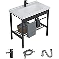 Freestanding Bathroom Console Sink, Bathroom Vanity with Sink, 28.3" x 19" x 32.3" Ceramic Console Sink Set With Bracket, Utility Sink for Laundry Room, Washing Room, Garage, Basement, Outdoor, Indoor