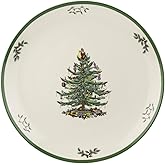 Spode Christmas Tree Round Platter - 14-Inch Holiday Serving Plate for Charcuterie, Snacks, Desserts - Classic Christmas Dinnerware with Green Accents - Dishwasher & Microwave Safe