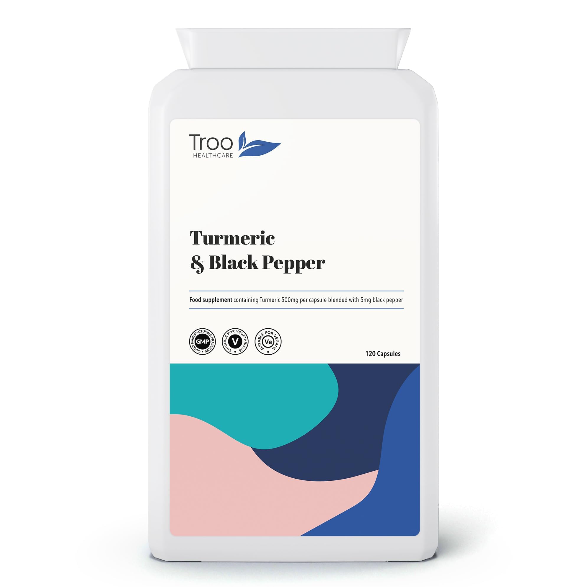 Troo Health Care Turmeric Capsules with Black Pepper to Aid Absorption - High Strength 1000mg per Serving of Turmeric Curcumin - Manufactured in The UK