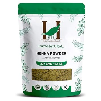 H&C 100% Natural and Pure Herbal Henna Powder/Lawsonia Inermis (Organically Grown) 227 gms (1/2 LB) for Hair Care | Hair Color | No PPD no chemicals, no parabens