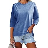 Dailiup Women's Casual 3/4 Sleeve T-Shirts Loose Round Neck Cute Tunic Tops Basic Tees Blouses