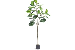 VEVOR Artificial Fiddle Leaf Fig Tree, 5 FT, Secure PE Material & Anti-Tip Tilt Protection Low-Maintenance Faux Plant, Lifelike Green Fake Potted Tree for Home Office Warehouse Decor Indoor Outdoor