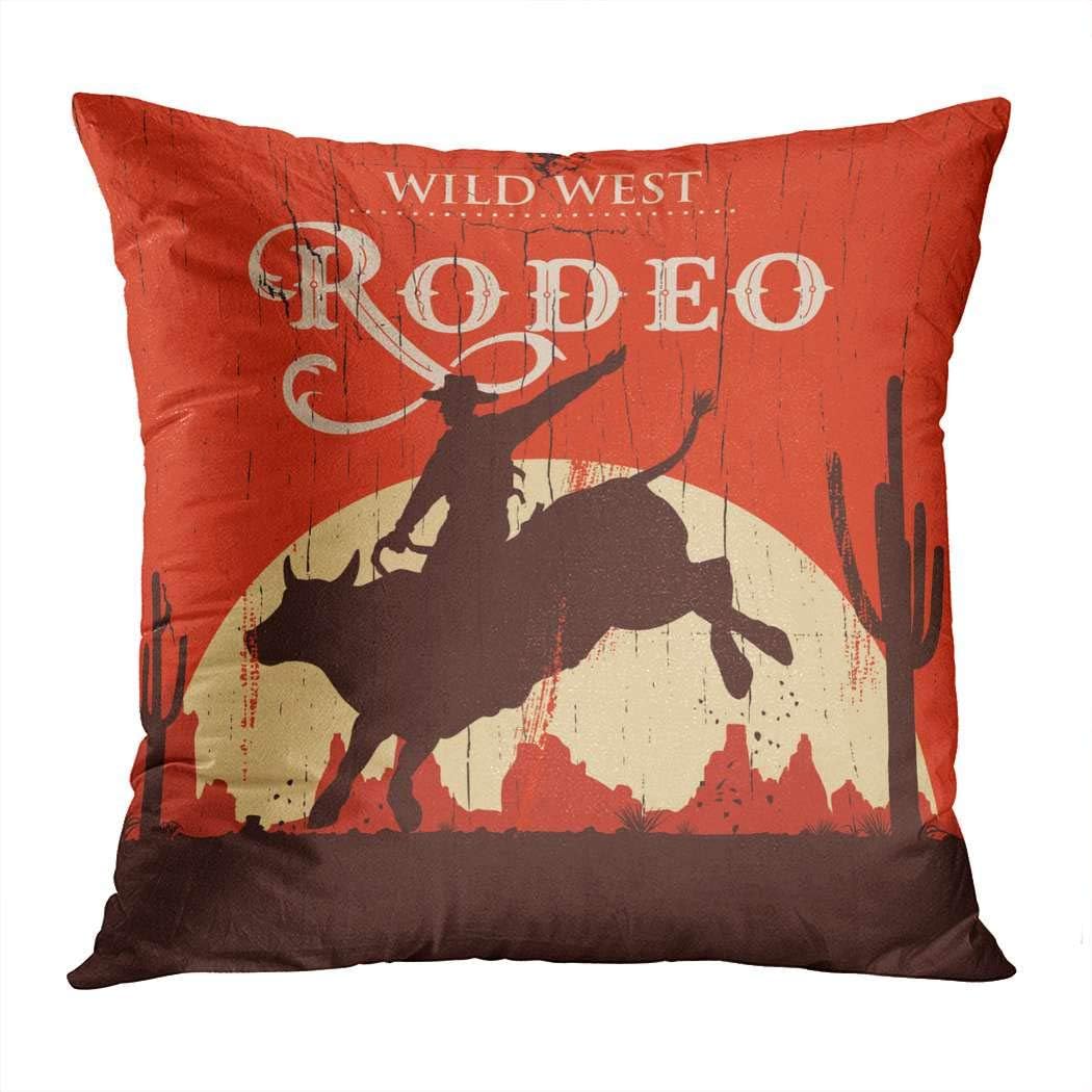 Ajckly Country Pillowcases, Rodeo Cowboy Riding Bull Wooden Sign Throw Pillow Cover, Hidden Zipper Elegant Pillowcases for Living Room Sofa Bed Couch, 16x16 Inch