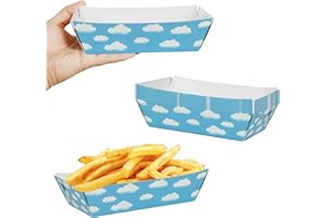 BACSBOO 50 Packs Blue Sky White Clouds Paper Food Trays Blue Sky White Clouds Birthday Party Supplies Cartoon Story Party Favors Nacho Trays Paperboard Tray Birthday Hot Dog Trays