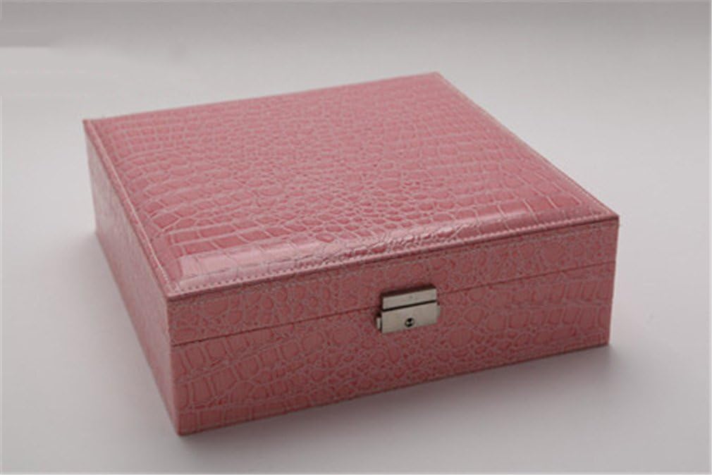 FLANNES Fashion 2-Layer Mirror Double Jewelery Storage Box Leather Jewelry Box pink color
