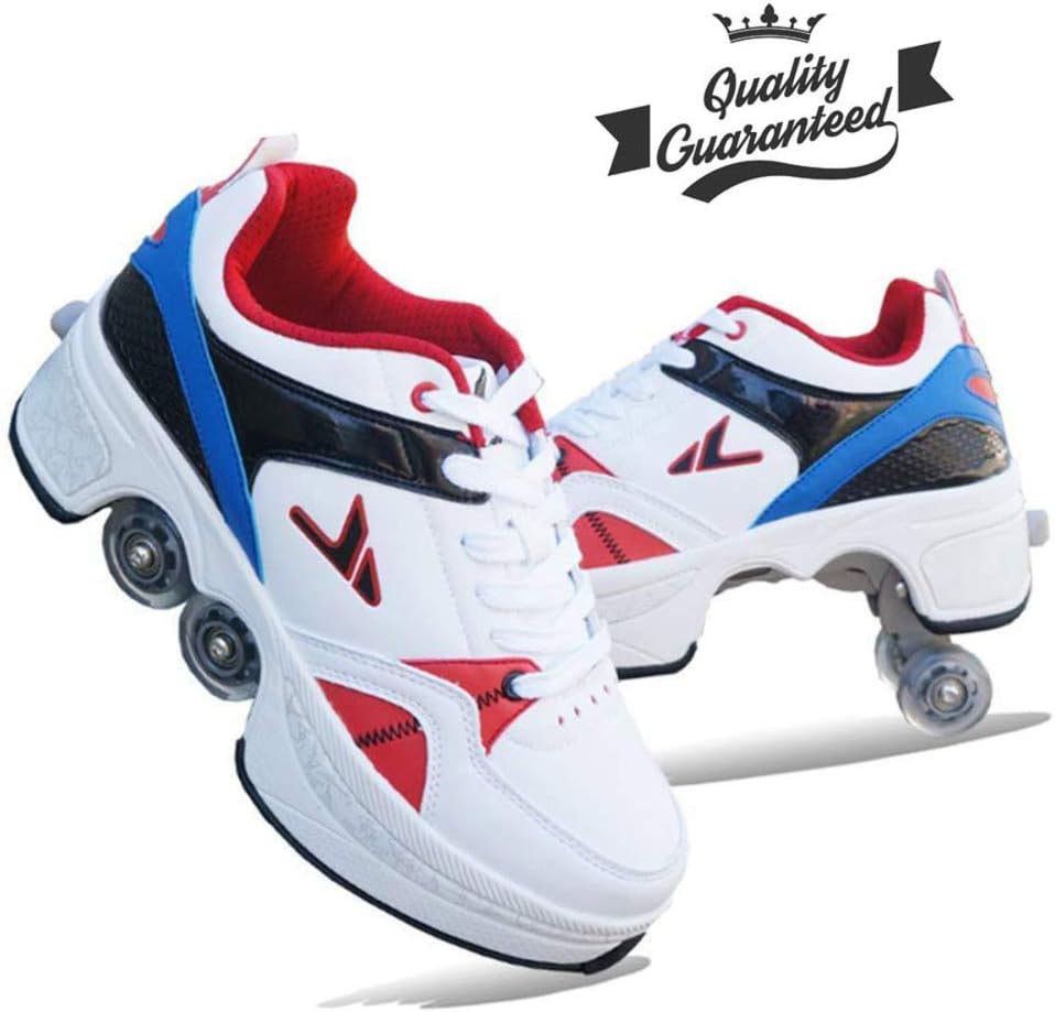 CHANGN 2-in-1 Multi-Purpose Shoes, Stylish Design Beginner Roller Skates, Unisex Boys Girls 4 Wheel Adjustable Inline Skates Roller Blades Boots Outdoor Sports Walking Shoes,Multi-colored-39