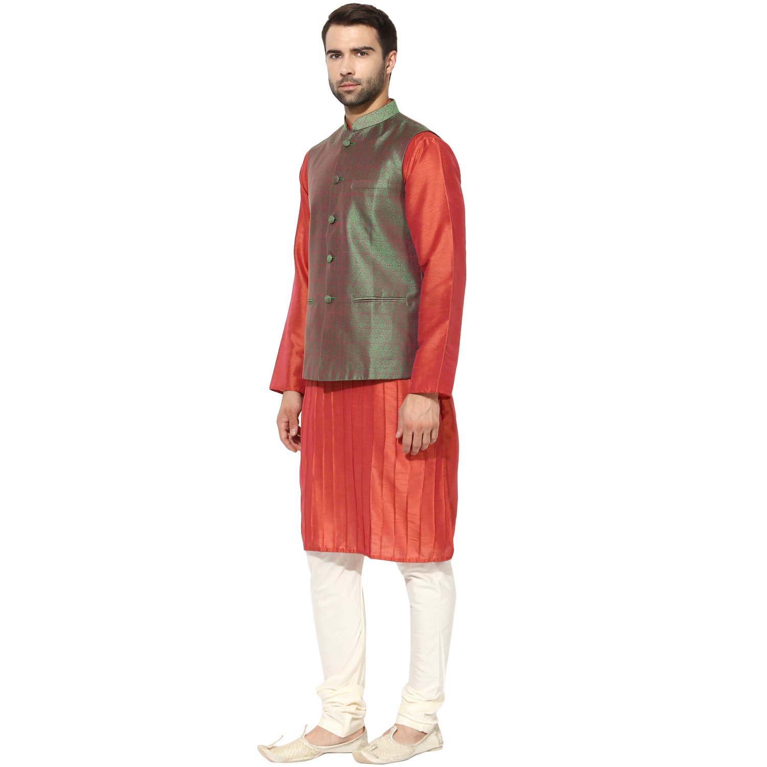 kisah benarasi jaquard cotton silkself designwaistcoat for men's