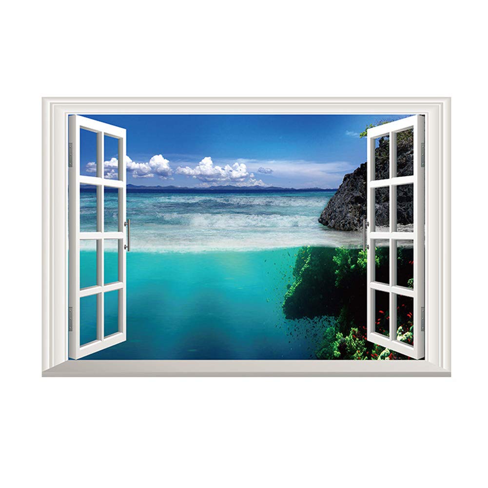 Fake Window Sea Ocean View Wall Sticker Decal for Home Living Room Bedroom Decor