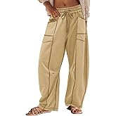 Panadila Womens Barrel Pants Drawstring Wide Leg Sweatpants Baggy Summer Lounge Pants Casual Beach Trousers (Light Khaki,M)