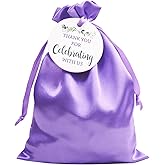 GUIFIER 30 PCS 5 x 7 Inch Satin Gift Bags with Drawstring, Silk Jewelry Pouches, Wedding Favor Bags, Candy Bag for Thanksgiving Baby Shower Bridal Shower Birthday Christmas (Purple+Thank You Tags)