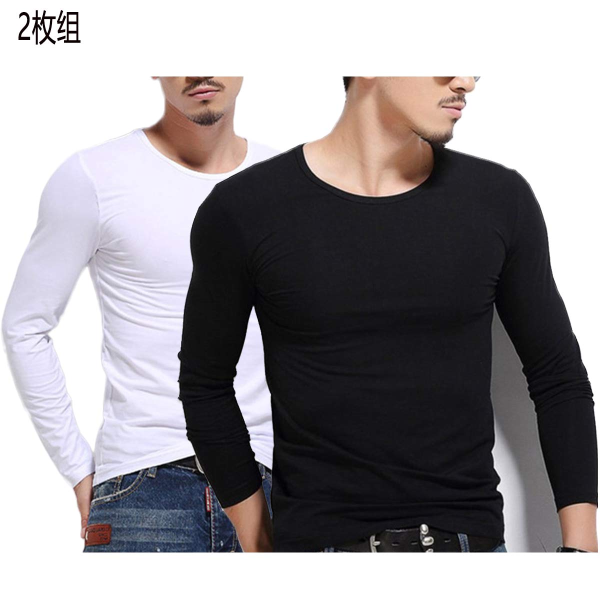 長袖 Tシャツ メンズ ロング シャツ カットソー（2PC black/white XL）