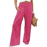 Angerella Womens Elastic High Waisted Palazzo Pants Casual Wide Leg Long Lounge Pant Trousers with Pocket