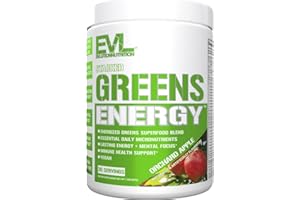 EVLUTION Greens and Superfoods Energy Drink Powder - EVL Super Greens Powder Smoothie Mix with Caffeine Spirulina Chlorella and Wheat Grass - Vegan - for Energy Focus and Immunity
