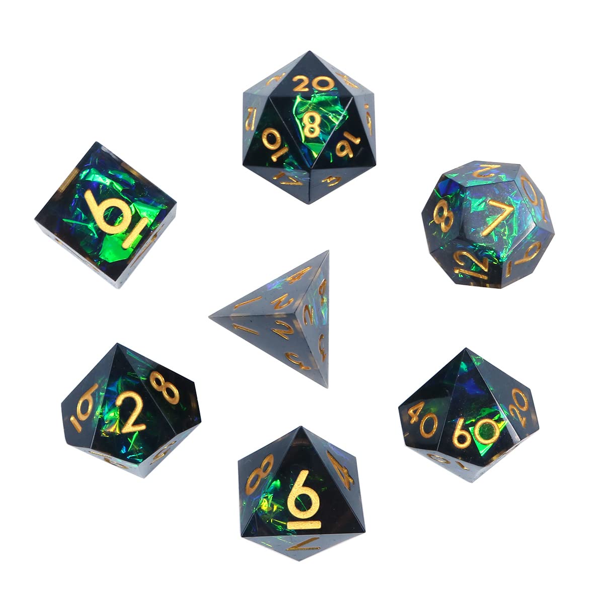DollaTek Upscale Resin Transparent Dnd dice set Polyhedral Dice rpg dice dados rol D4 D6 D8 D10 D12 D20 Dice Set - Black and green