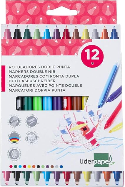 Liderpapel - Rotulador Dúo Caja 12 Colores: Amazon.es: Oficina y papelería