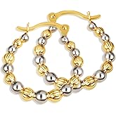 Gold Reversible Beaded Hoop Earrings for Women | 10K or 14K Two-Tone White and Yellow Gold