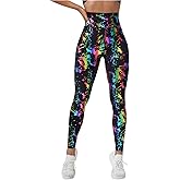 GORGLITTER Women's Neon 80s Leggings Rave High Waisted Y2K Festival Skinny Pants