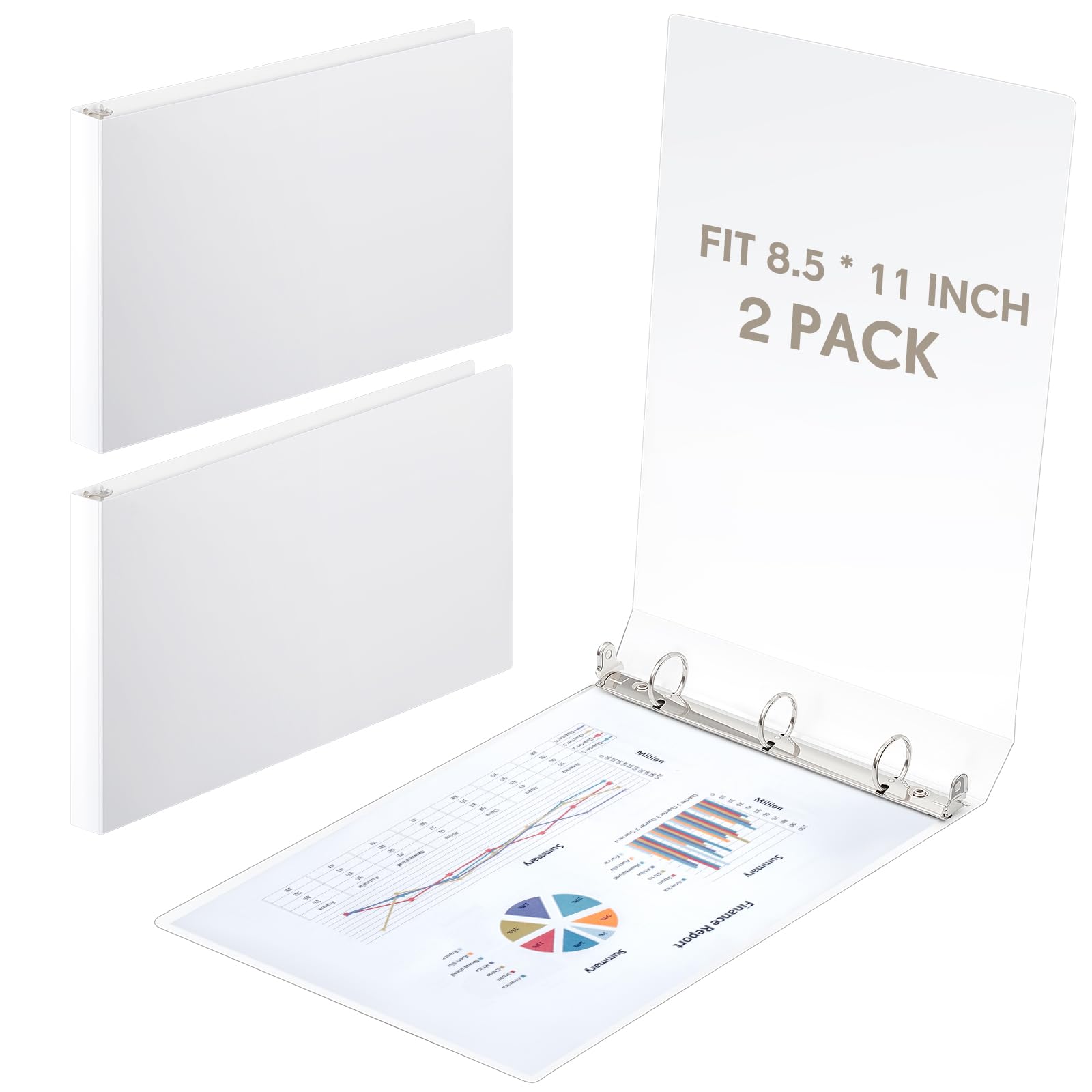 Photo 1 of Humyoun 2 Pcs 8.5'' x 11'' Landscape 3 Ring Letter Size Binders 1 Inch White Plastic Flexible Round Ring Binders Heavy Duty Economy Holds 175 Sheets for Artwork Blueprints, Office, Home, Work Places