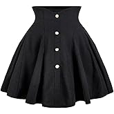 MakeMeChic Women's Plus Size High Waist Skirt Pearl Button A Line Flare Shirred Short Skirts