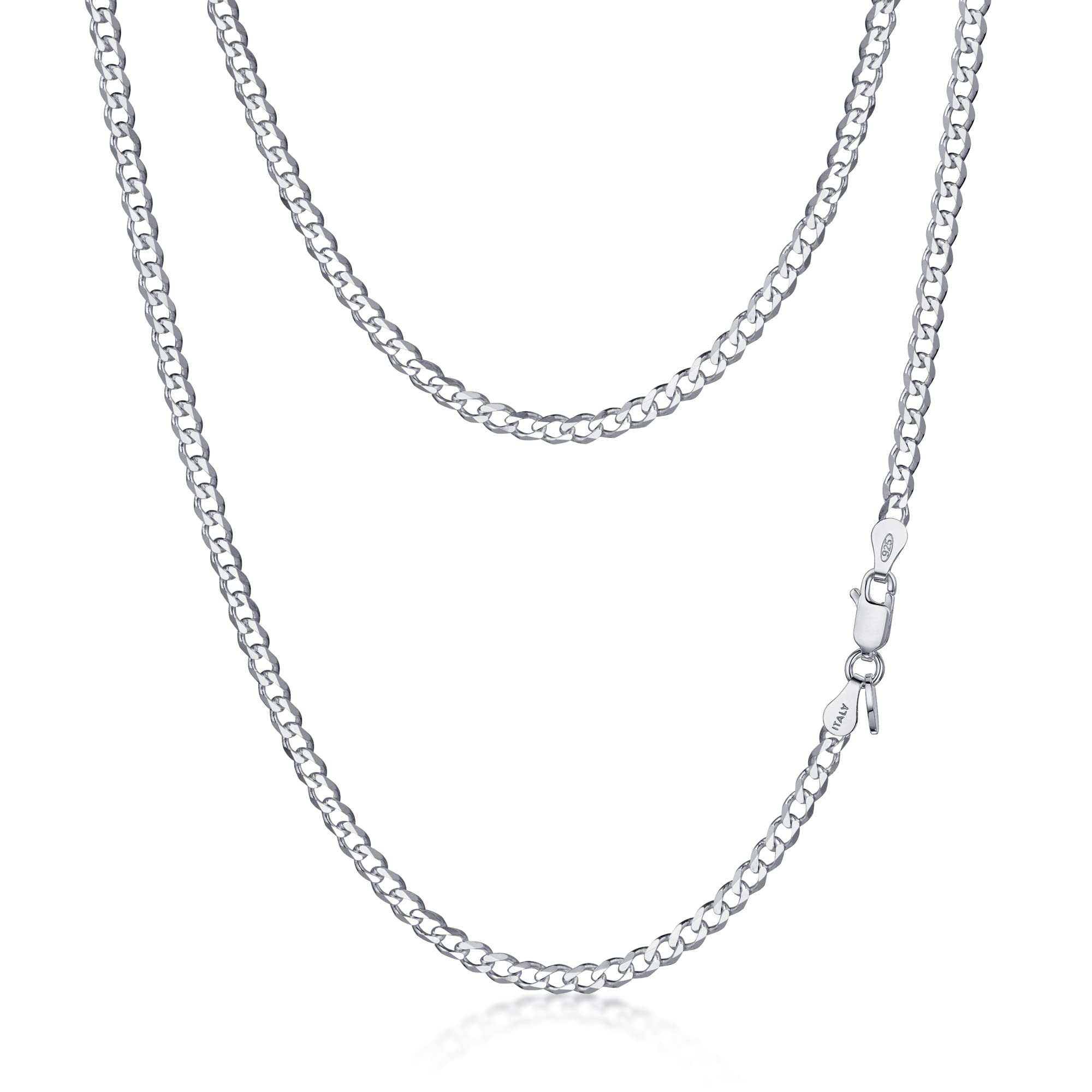 Amberta Solid 925 Sterling Silver Chunky Necklace for Women, Italian Cuban Chain Miami Link Statement Thick Curb Gift: 2.8 mm Silver Necklaces for Women 20 inch