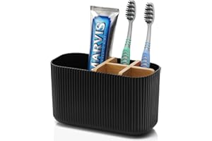 GFWARE Black Toothbrush Holder Bathroom Organization - 5 Slots Bamboo Toothbrush Holders for Bathrooms Countertop Accessories