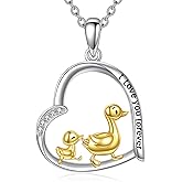 YAFEINI Duck Necklace 925 Sterling Silver Heart Pendant Necklace Cute Animal Jewelry Duck Gifts for Women Mom