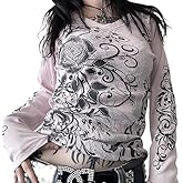 Women Y2K Fairy Grunge Shirts Long Sleeve Crewneck Vintage Aesthetic Graphic Emo Tops Teen Girl Gothic Baggy Tees