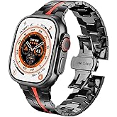 DEALELE Bands Compatible with Apple Watch 49mm 45mm 44mm 42mm, Thin Iron Man Stainless Steel Metal Replacement Strap for iWatch Series 9/8 / 7/6 / 5/4 / 3 / SE/Ultra Women Men, Black-red