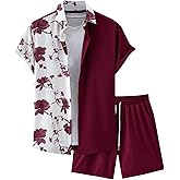 GORGLITTER Vacation Outfits for Men Summer Beach 2 Piece Shorts Set Floral Boho Tracksuits Hawaiian Shirt and Shorts