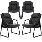 CLATINA Big &amp; Tall 500 lb. Guest Chair, Leather Reception Chairs with Sled Base and Padded Arm Rest for Waiting Room Office Home and Meeting Conference-Black (4 Pack)