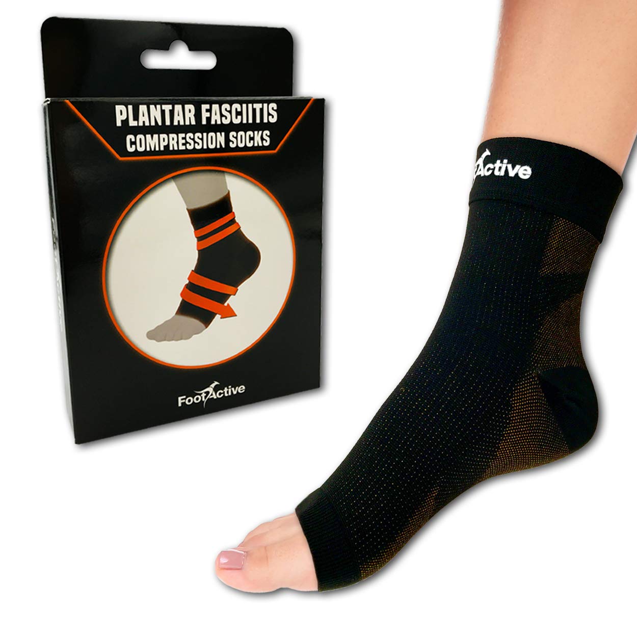 FootActive Foot Compression Sock Sleeves for Plantar Fasciitis (Unisex): Ideal for Day and Night Support, Arch and Heel Support, Pain Assistance, Sporting, Comfort and More (L/XL)