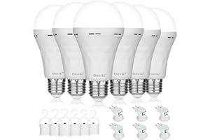 OSTWIKI Emergency Rechargeable Light Bulbs,6 Pack Battery Operated Backup Light Bulb for Power Outage Camping Outdoor Hurricane 9W E27 8500K 1200mAh White Equivalent Self-Charging LED Light Bulbs