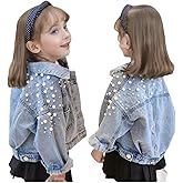 Eucluck Girls' Classic Pearls Denim Jackets Kids Button Down Jeans Jacket Top Coat Outwear