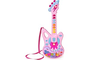 YNANIMERY Kids Guitar, Musical Instruments Toys Guitar for Toddlers 1-3-5, Kids Electric Guitar & Piano Toy with Music & Lights for 1 2 3 4 5 Year Old Girls Boys Birthday Pink