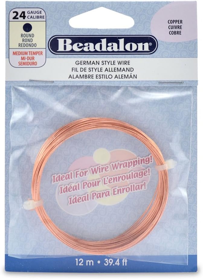 Beadalon German Style Wire for Jewelry Making, Round, Copper, 24 Gauge, 39.4 ft