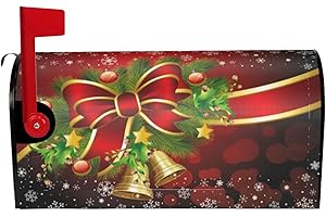 GONGTAOMO Christmas Bow Bell Red Mailbox Covers Magnetic Mailbox Wraps Post Letter Box Cover Standard Oversize 21"X18"/25.5" X 21" Mailwrap Garden Home Decor
