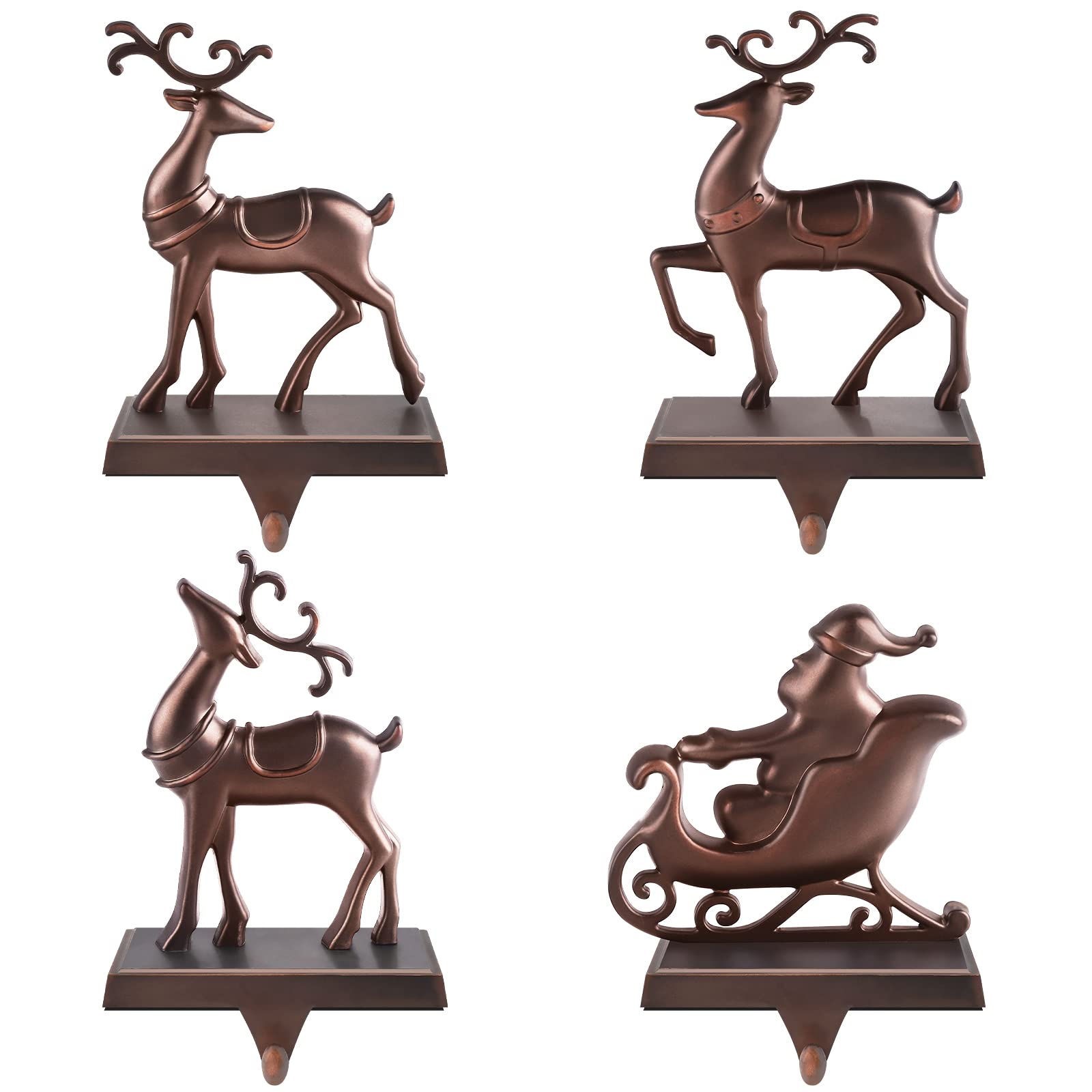 Photo 1 of MCEAST Set of 4 Christmas Stocking Holders Santa and Reindeer Mantle Stocking Hangers Metal Christmas Hanging Hooks Safety Hanger Grips for Fireplace Decoration, Black